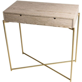Gillmore Space Iris Weathered Oak Top 1 Drawer Small Console Table with Brass Frame