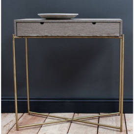 Gillmore Space Iris Weathered Oak Top 1 Drawer Small Console Table with Brass Frame - thumbnail 3