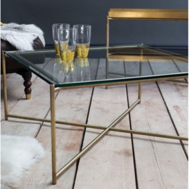 Gillmore Space Iris Clear Glass Top Square Coffee Table with Brass Frame - thumbnail 2