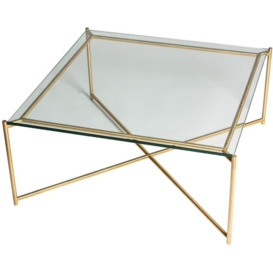 Gillmore Space Iris Clear Glass Top Square Coffee Table with Brass Frame - thumbnail 1