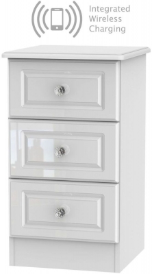Balmoral White Gloss 3 Drawer Beside Cabinet with Wireless Charging