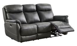 Kent Dark Grey Leather Electric Recliner 3 Seater Sofa - thumbnail 2