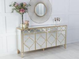 Casablanca Mirrored 4 Door Large Sideboard with Gold Trim