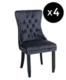 Set of 4 Rivington Knocker Back Black Dining Chair, Tufted Velvet Fabric Upholstered with Black Wooden Legs