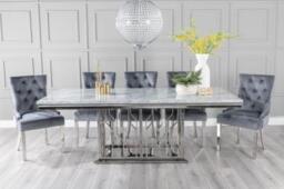 Vortex Marble Dining Table Grey 220cm Seats 8 to 10 Diners Rectangular Top with Steel Chrome Base