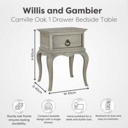 Camille Bedside Table - 1 Drawer - Grey Oak - thumbnail 4