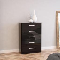 Lynx Black Gloss 5 Drawer Chest