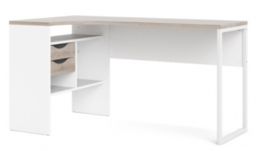 Function Plus White Corner Desk 2 Drawer in White and Truffle Oak