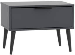 Hong Kong Graphite 1 Drawer Wide Bedside Cabinet with Wooden Legs