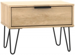 Hong Kong Oak Effect 1 Drawer Wide Bedside Cabinet with Hairpin Legs