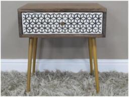 Dutch Bone Inlay Mango Wood 1 Drawer Bedside Cabinet