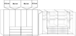 Loft 6 Door 6 Drawer Bi Fold Wardrobe in Oak and White Glass - W 300cm - thumbnail 2