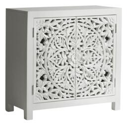 Boho White Carved Wooden Compact Small Sideboard - 2 Doors - thumbnail 2