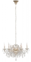 French Style Cream 6 Branch Shallow Cut Glass Chandelier