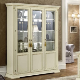 Camel Treviso Day White Ash Italian 3 Door vitrine with Wooden Shelves