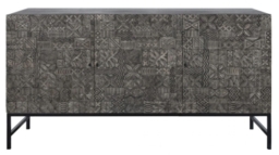 Sahara Black Washed Carved Mango Wood 3 Door Large Sideboard