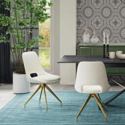 2 x Kieler Cream Boucle Fabric Swivel Dining Chair with Gold Legs - thumbnail 5
