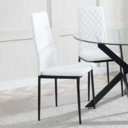 Clearance - Chopstick Clear Glass and Black Metal 4 Seater Round Dining Set - 4 Metro White Leather Chairs with Black Legs - thumbnail 5