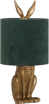Antique Gold Hare Table Lamp with Green Velvet Shade - image 1