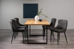 Bentley Designs Ramsay Oak Melamine 6 Seater Dining Table - U Leg with 4 Cezanne Dark Grey Faux Leather Chairs - Black Legs