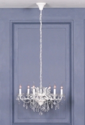 French Style White 6 Branch Shallow Cut Glass Chandelier