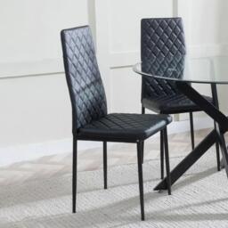 Clearance - Chopstick White Glass and Black Metal 4 Seater Round Dining Set - 4 Metro Black Leather Chairs with Black Legs - thumbnail 5