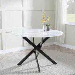 Clearance - Chopstick White Glass and Black Metal 4 Seater Round Dining Set - 4 Metro Black Leather Chairs with Black Legs - thumbnail 2