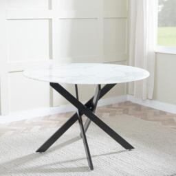 Clearance - Chopstick White Glass and Black Metal 4 Seater Round Dining Set - 4 Metro Black Leather Chairs with Black Legs - thumbnail 3