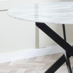 Clearance - Chopstick White Glass and Black Metal 4 Seater Round Dining Set - 4 Metro Black Leather Chairs with Black Legs - thumbnail 4