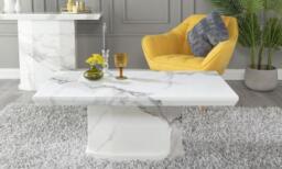 Naples Marble Coffee Table White Rectangular Top with Pedestal Base - thumbnail 1