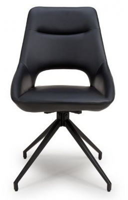 2 x Ace Black Faux Leather Swivel Dining Chair - image 1