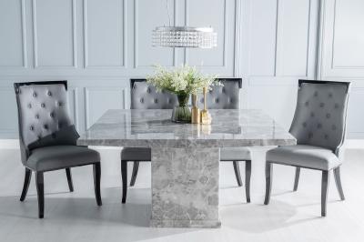 Turin 140cm Square Grey Marble Dining Set - Carmela Grey Faux Leather Dining Chair