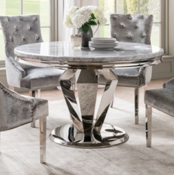 Vida Living Arturo 130cm Grey Marble Round Dining Table - 4 Seater - thumbnail 2