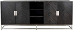 Blackbone Black Oak 4 Door Extra Large Sideboard with Silver Trim