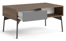 Fur Coffee Table with 1 Drawer in Grey, White and Walnut - thumbnail 2