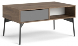 Fur Coffee Table with 1 Drawer in Grey, White and Walnut - thumbnail 1