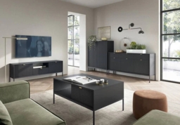 Kiron Black Ribbed 3 Door Medium Sideboard - thumbnail 3