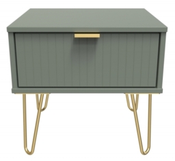 Linear Green 1 Drawer Bedside Cabinet with Gold Hairpin Legs