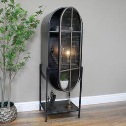 Display Cabinet - Industrial - Black Metal and Glass - Arched - 1 Door - thumbnail 1