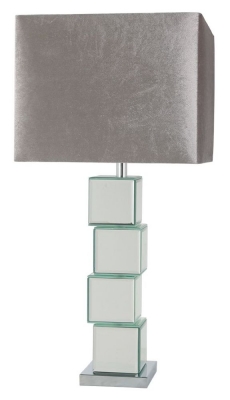 Block Design Mirrored Table Lamp with Grey Shade - image 1