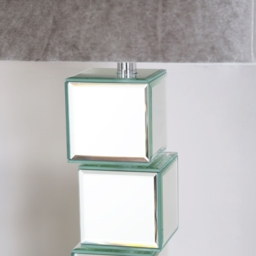 Block Design Mirrored Table Lamp with Grey Shade - thumbnail 3