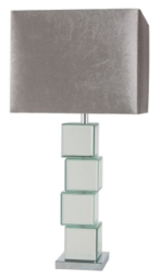 Block Design Mirrored Table Lamp with Grey Shade - thumbnail 1