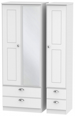 Victoria 3 Door 4 Drawer Tall Combi Wardrobe - White Ash
