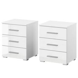 Base Bedside Cabinet - 3 Drawer - Set of 2 - Alpine White & White High Gloss - thumbnail 2