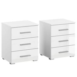 Base Bedside Cabinet - 3 Drawer - Set of 2 - Alpine White & White High Gloss - thumbnail 1