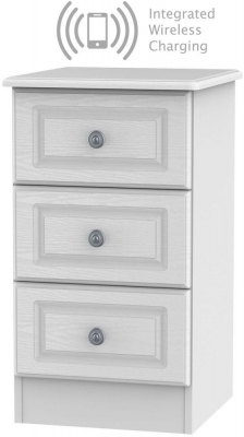 Pembroke White 3 Drawer Beside Cabinet with Wireless Charging