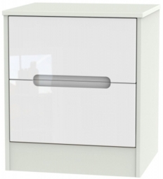 Monaco White Gloss and Cashmere 2 Drawer Bedside Cabinet