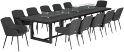 Maze Zest Charcoal Aluminium 12 Seater Rectangular Dining Set with 12 Chairs and Fire Pit Table