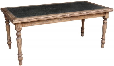 Renton Old Elm Rectangular Dining Table with Zinc Top and 4 Turned Legs, 220cm Seats 8 to 10 Diners - Victorian Style