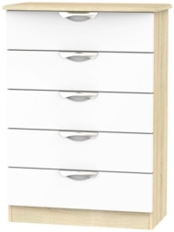 Camden White Gloss and Oak Effect 5 Drawer Chest - thumbnail 1
